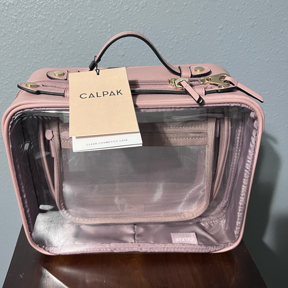 Calpak Travel Clear Cosmetics Makeup Case Bag Mauve Size Large 11.5 x 9 NWT